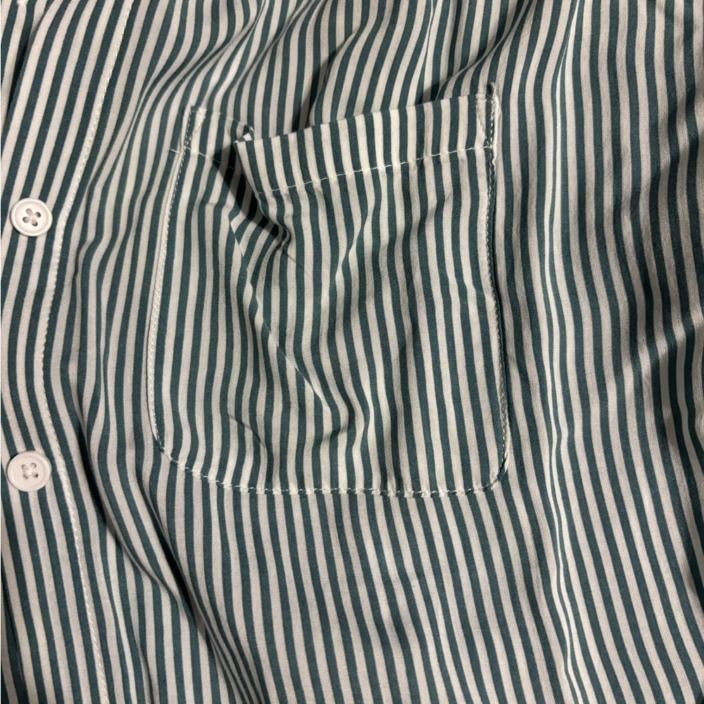 Casual Green and White Striped Women's Button Down Shirt - Picture 3 of 8